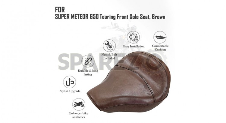 For Royal Enfield Super Meteor 650 Brown Customized Touring Front Solo Seat - SPAREZO